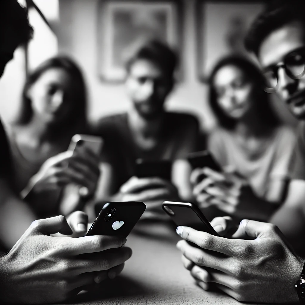 A black and white photo of a group of friends