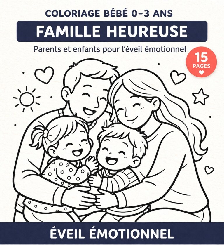 Coloriage de Famille Heureuse pour Bébé 0-3 Ans – PDF Gratuit à Télécharger